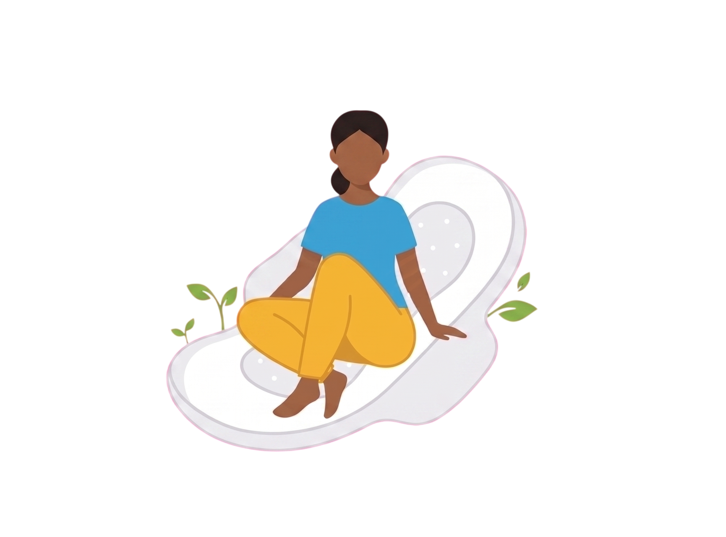 Woman sitting comfortably on a soft sanitary pad